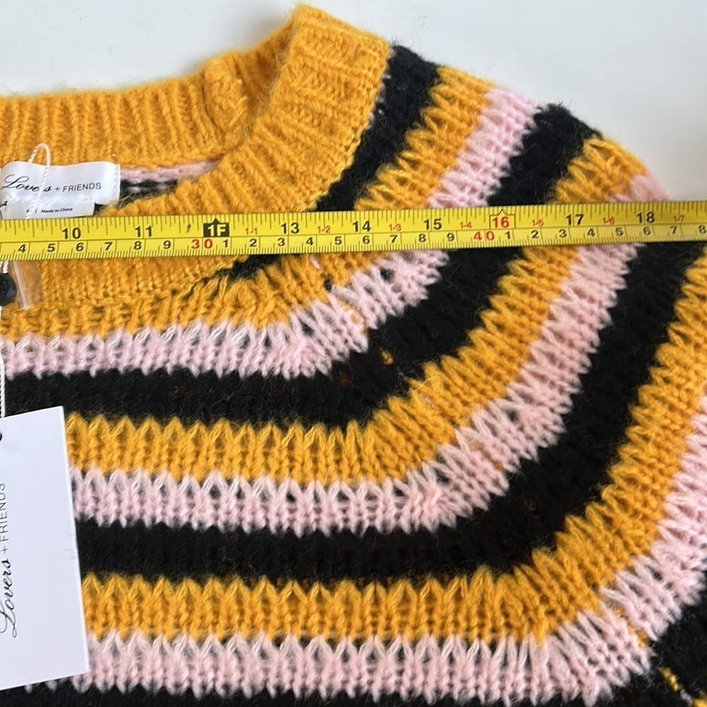 Lovers + Friends black gold pink stripe crew neck open knit sweater - Picture 13 of 16